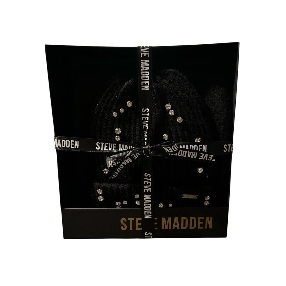 STEVE MADDEN Women's 2-Pc. Scarf & Rhinestone Beanie Hat Giftable Box Set One Sz